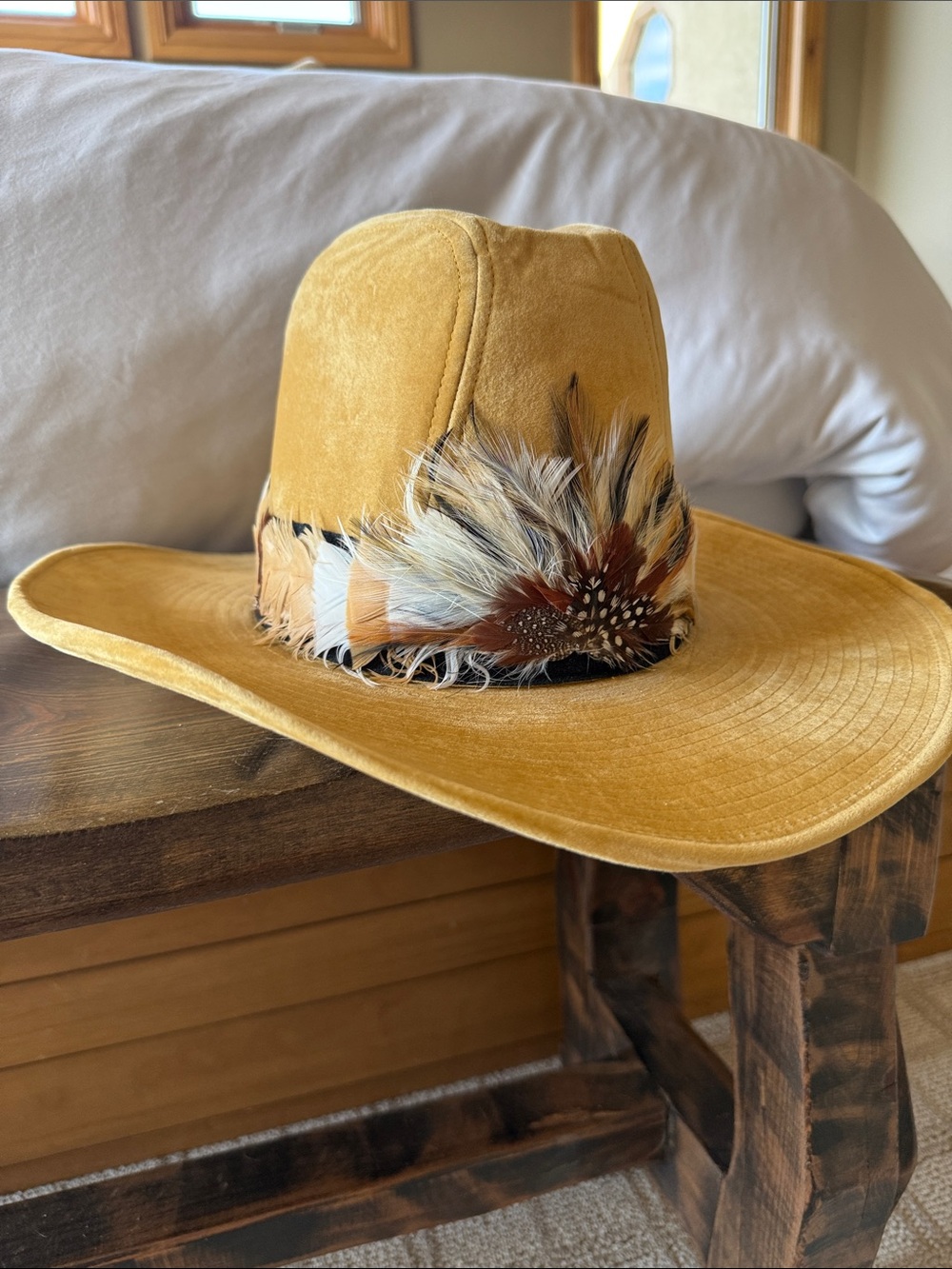 Mustard Gold Western Cowboy Hat with Feather Band | Size M / 7 1/8